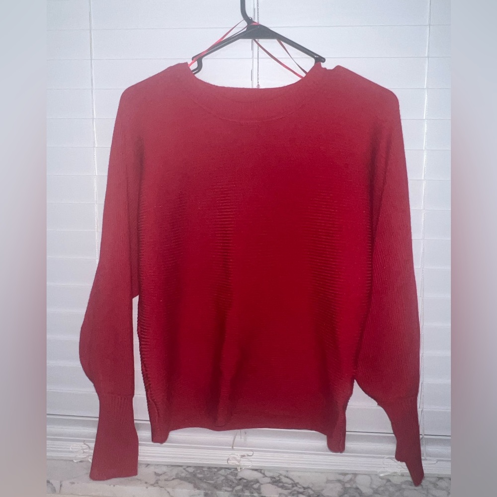 Red Cropped Crew Neck Sweater